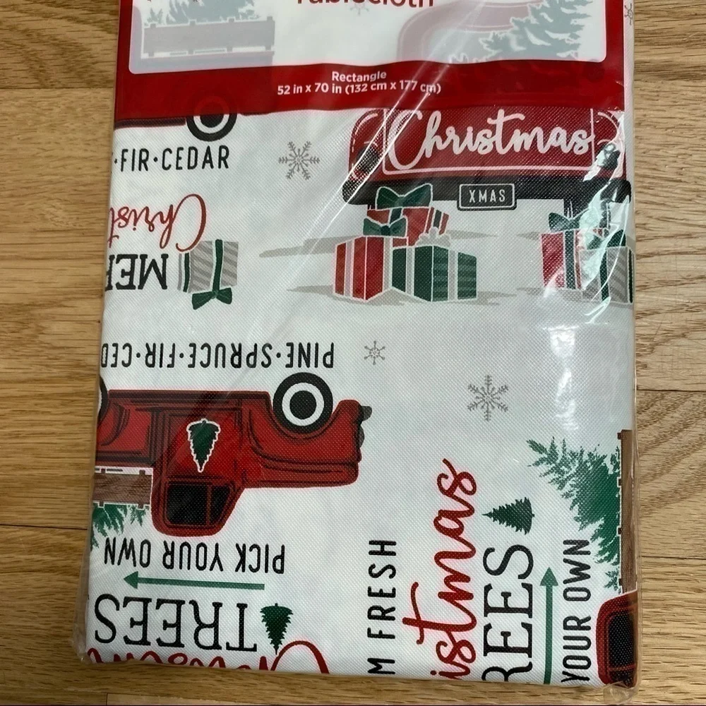 Red Pickup Truck Table Cloth Christmas Tree NWT White Green